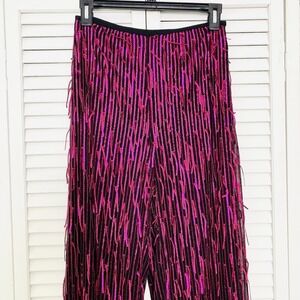 Anthropologie Maeve Sz 0P Wide Leg Pants Fringe Sequin Festival Party Rave Pink